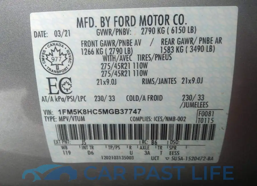 1FM5K8HC5MGB37747# 9