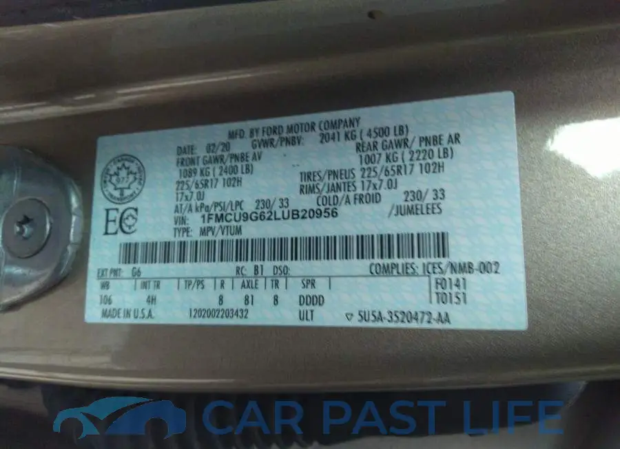 1FMCU9G62LUB20956# 9