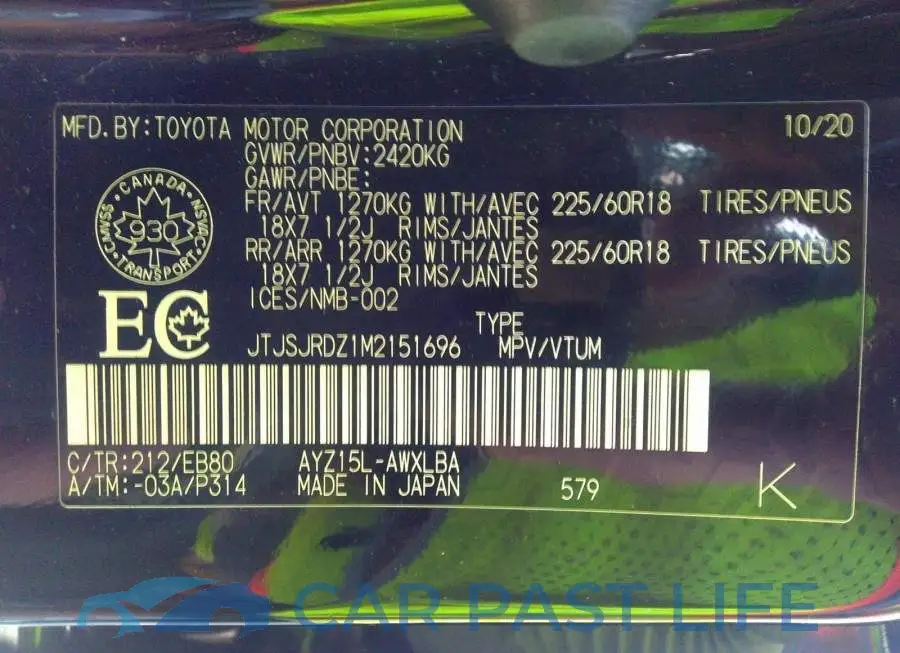 JTJSJRDZ1M2151696# 9