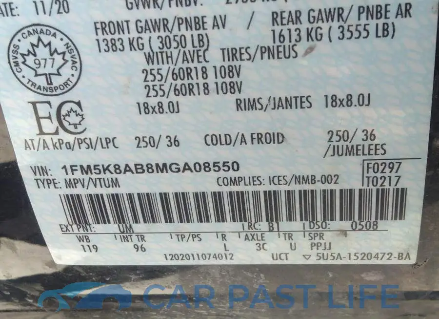 1FM5K8AB8MGA08550# 9