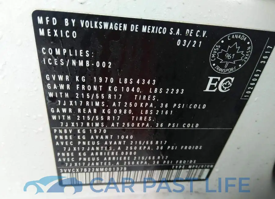 3VVCX7B22NM001379# 9