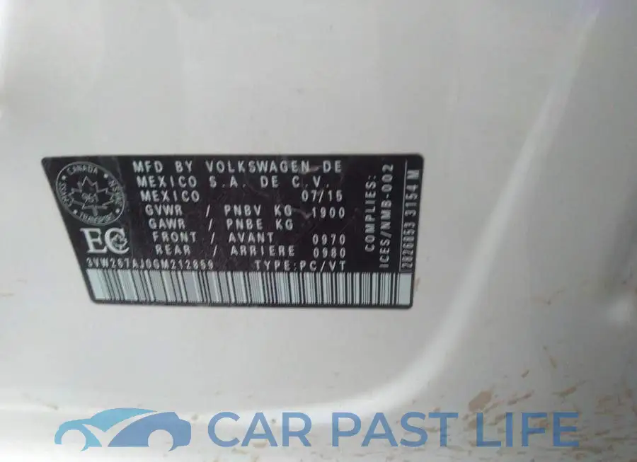 3VW267AJ0GM212859# 9