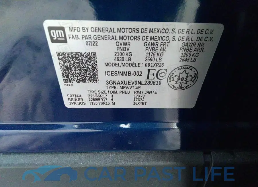 3GNAXUEV0NL289619# 9