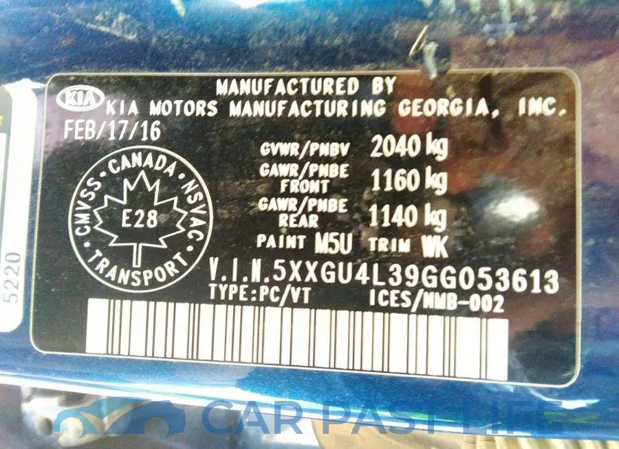 5XXGU4L39GG053613# 9