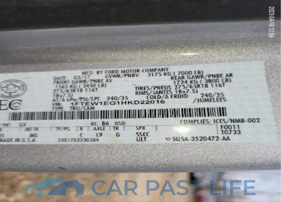 1FTEW1EG1HKD22016# 9