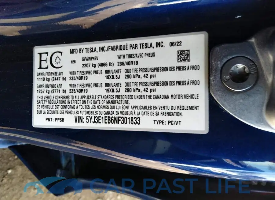 5YJ3E1EB6NF301833# 9