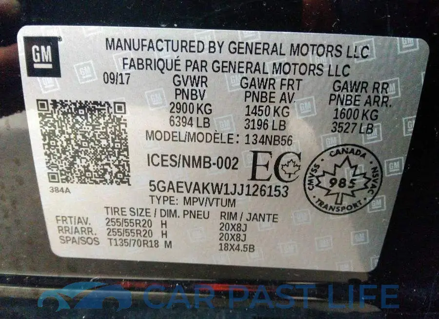 5GAEVAKW1JJ126153# 9