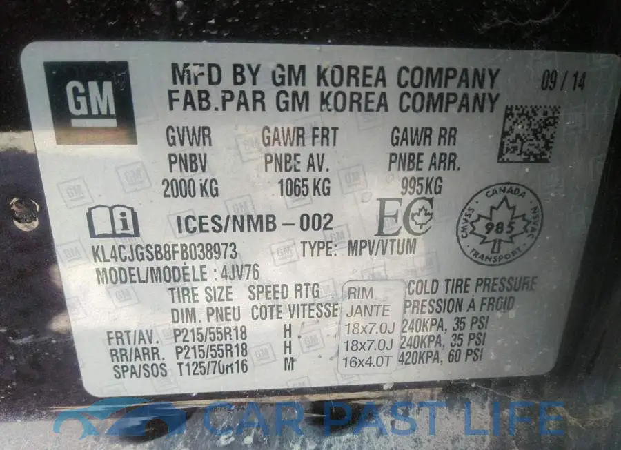 KL4CJGSB8FB038973# 9