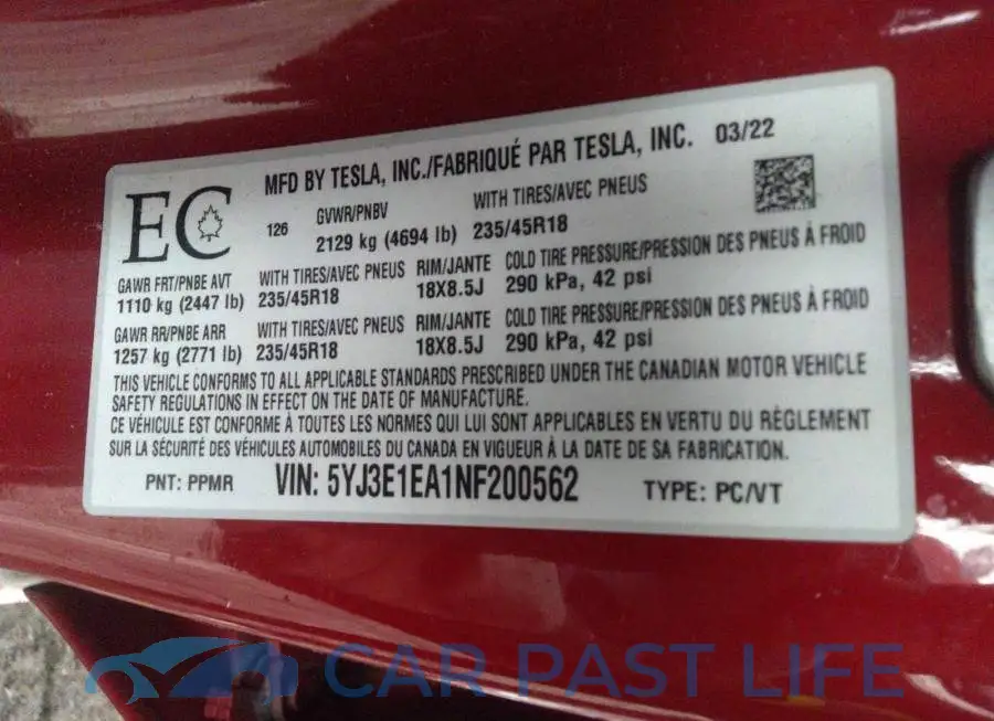 5YJ3E1EA1NF200562# 9