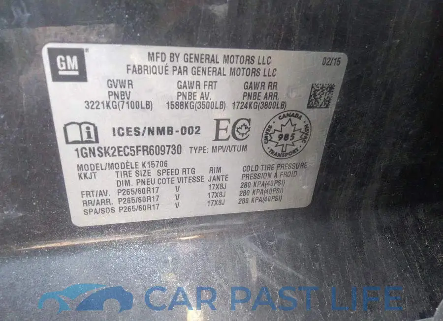 1GNSK2EC5FR609730# 9