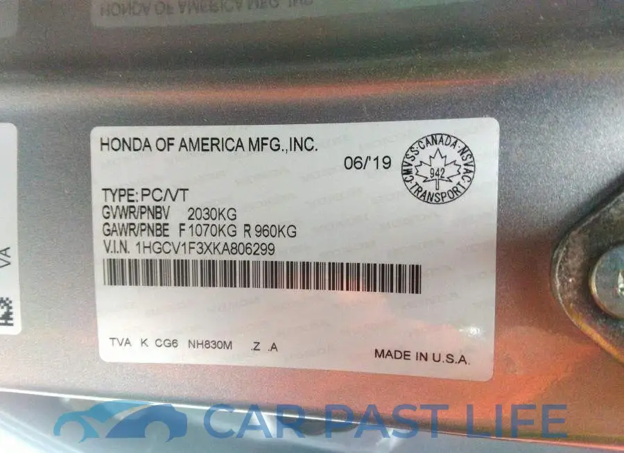 1HGCV1F3XKA806299# 9