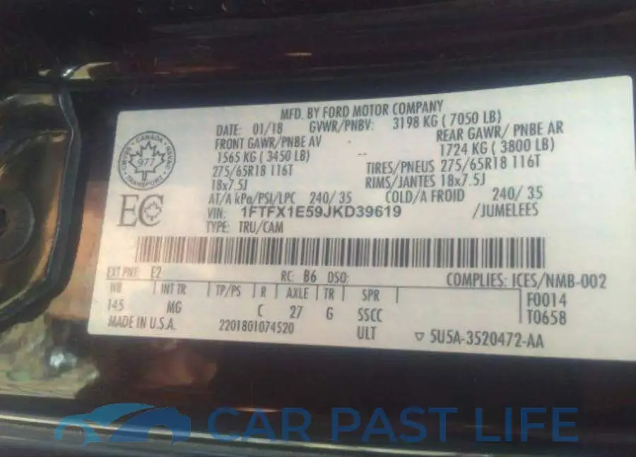 1FTFX1E59JKD39619# 10