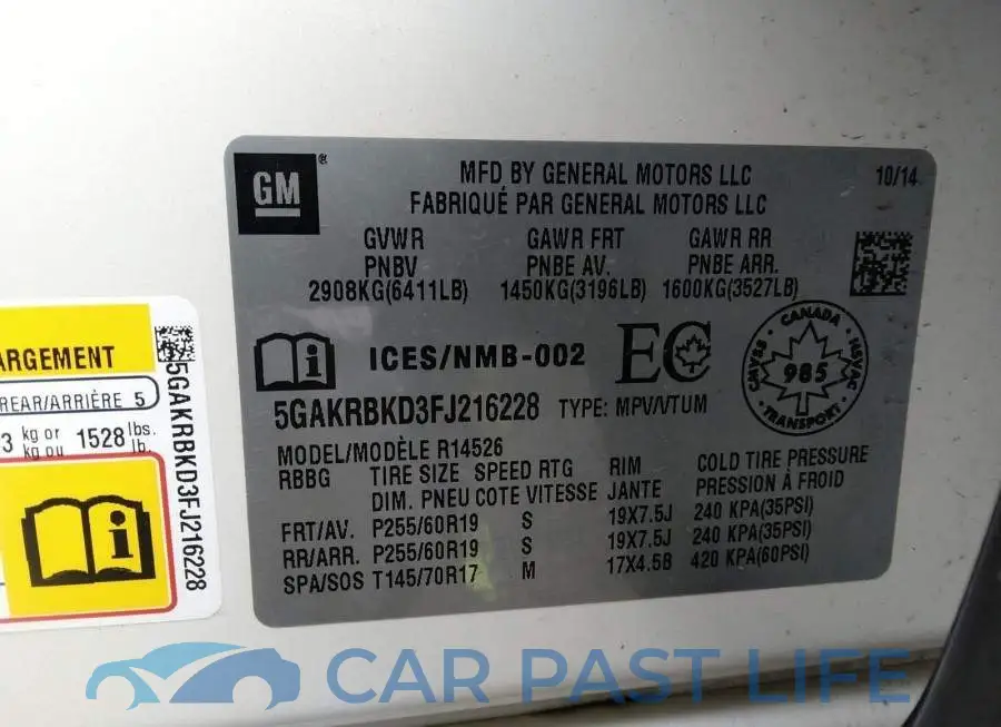 5GAKRBKD3FJ216228# 9