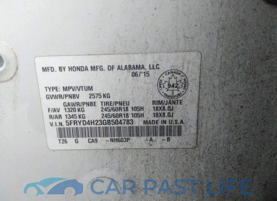 5FRYD4H23GB504783# 9