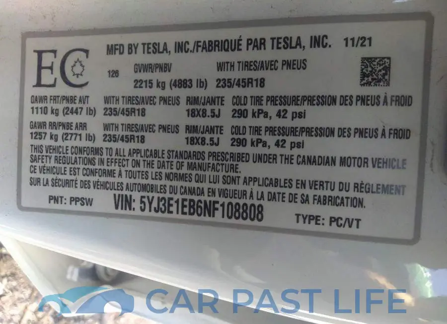 5YJ3E1EB6NF108808# 9