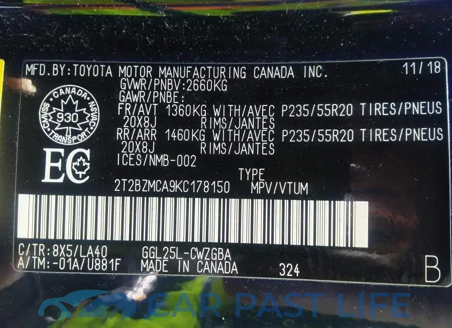2T2BZMCA9KC178150# 9