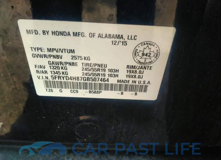5FRYD4H87GB507464# 9