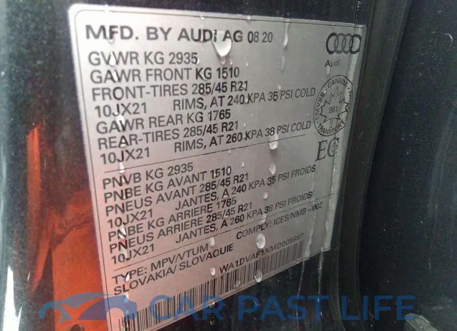 WA1DVAF1XMD005997# 9