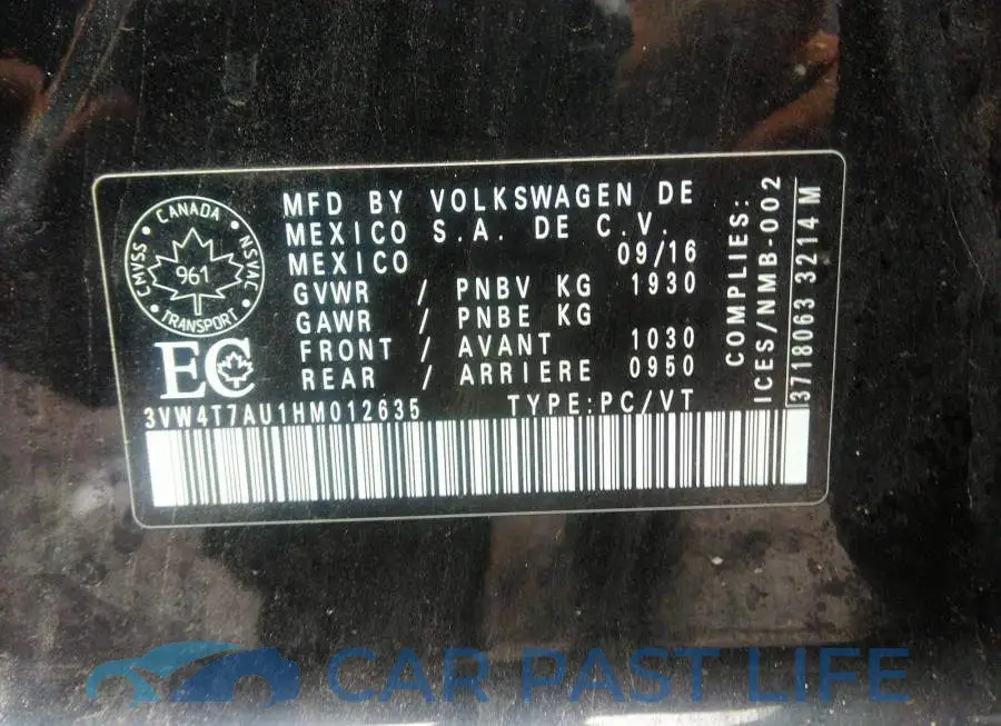 3VW4T7AU1HM012635# 9
