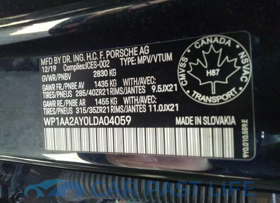 WP1AA2AY0LDA04059# 9