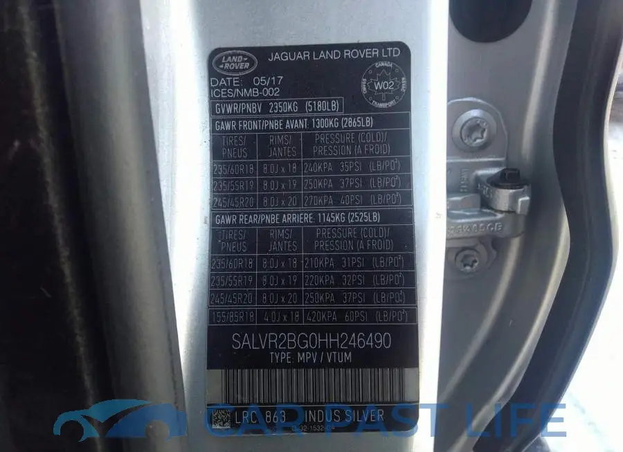 SALVR2BG0HH246490# 9
