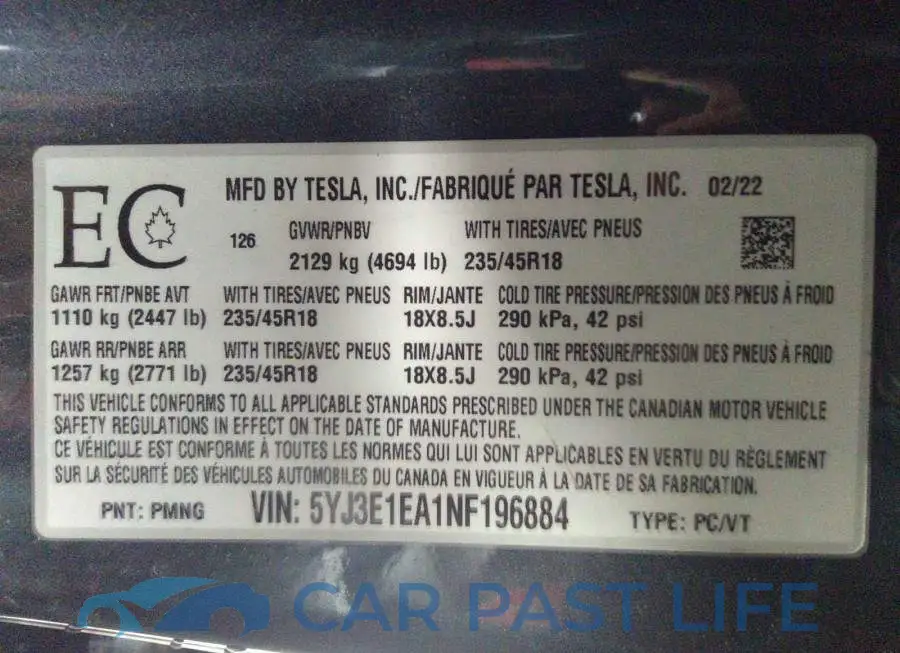 5YJ3E1EA1NF196884# 9