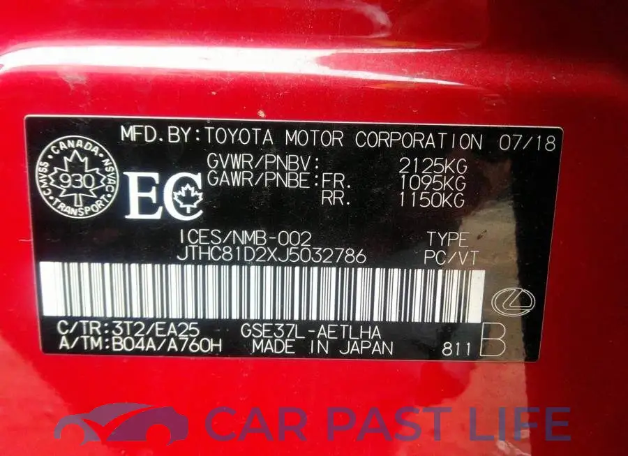 JTHC81D2XJ5032786# 9
