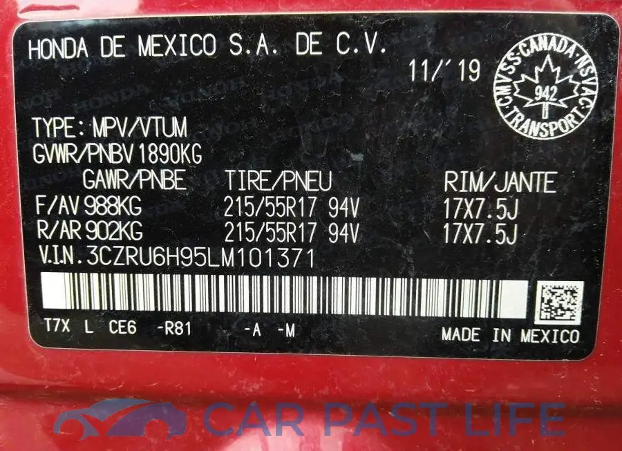 3CZRU6H95LM101371# 9