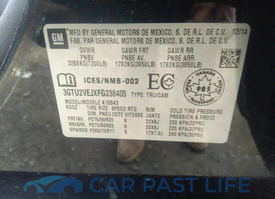 3GTU2VEJXFG238405# 9