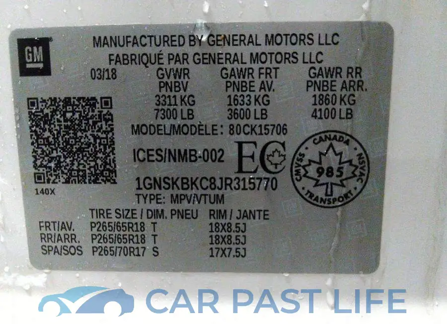 1GNSKBKC8JR315770# 9
