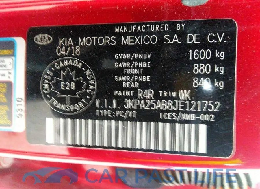 3KPA25AB8JE121752# 9