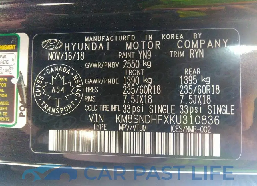 KM8SNDHFXKU310836# 9