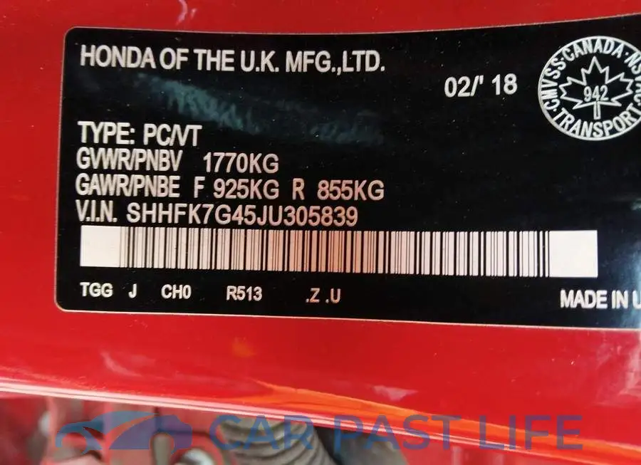 SHHFK7G45JU305839# 9