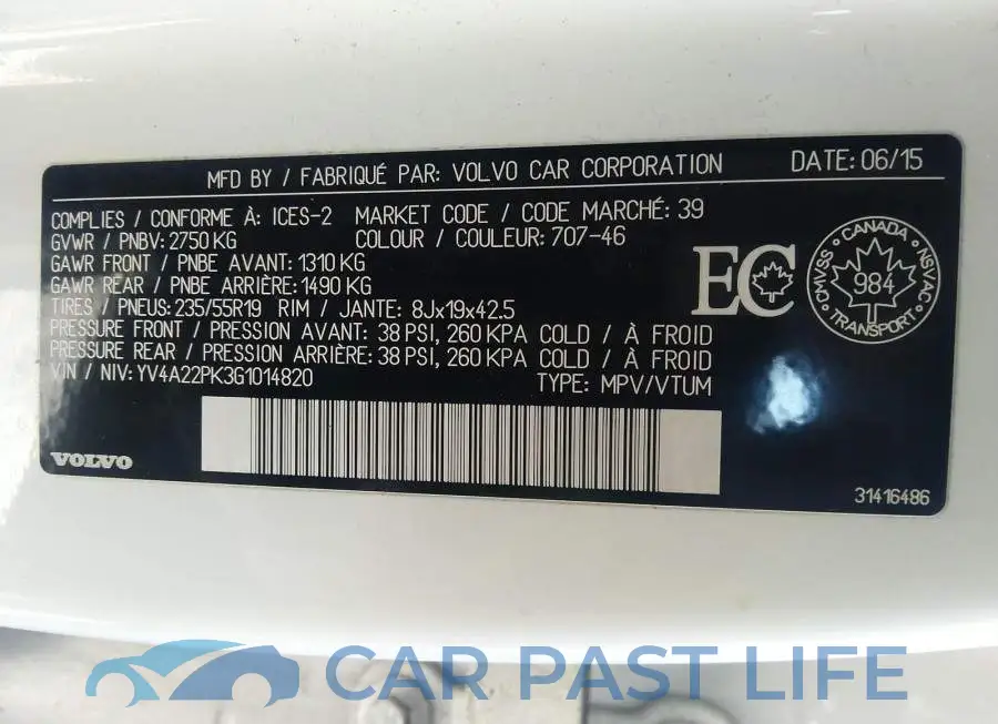 YV4A22PK3G1014820# 9
