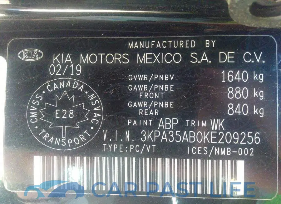 3KPA35AB0KE209256# 9