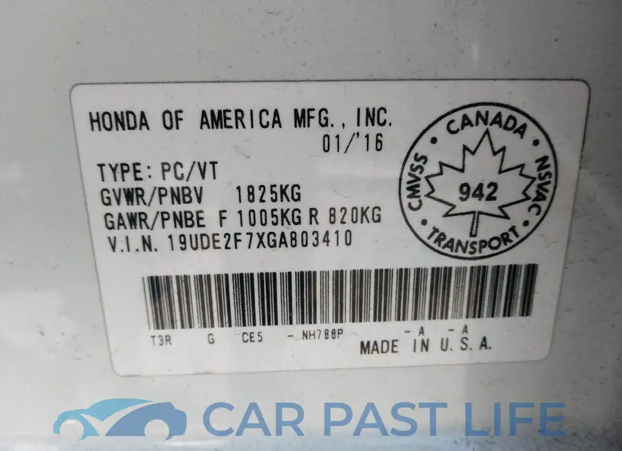 19UDE2F7XGA803410# 9