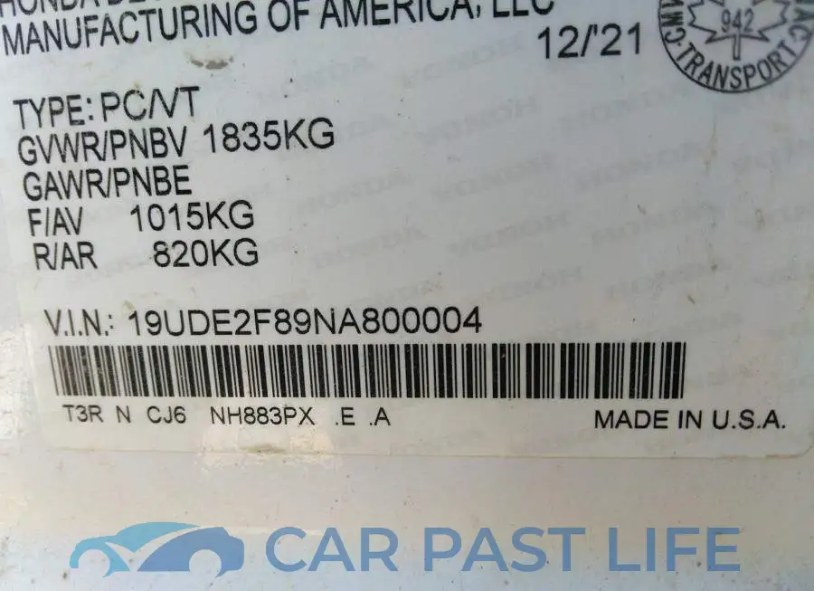 19UDE2F89NA800004# 9