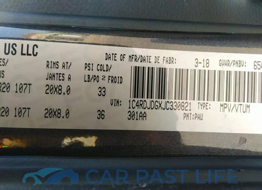 1C4RDJDGXJC330821# 9