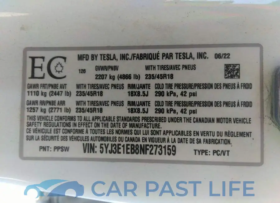 5YJ3E1EB8NF273159# 9