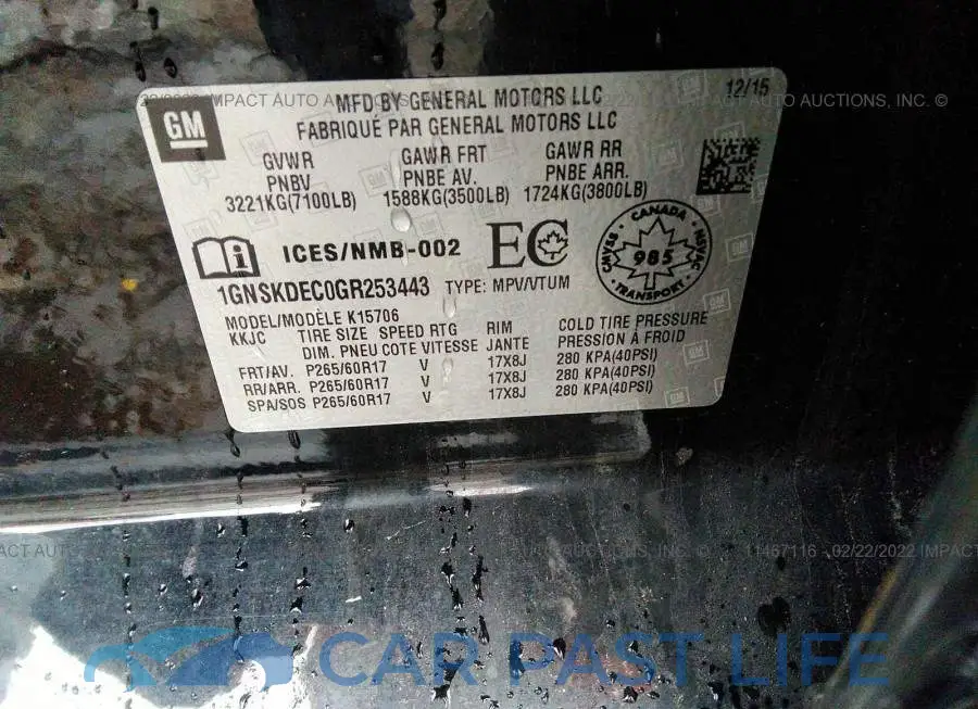 1GNSKDEC0GR253443# 9