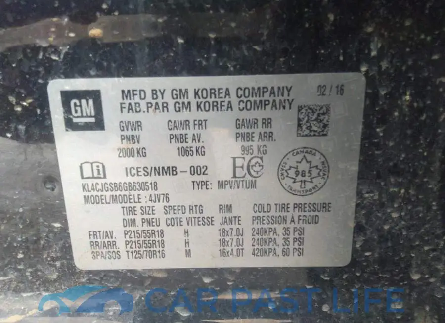 KL4CJGSB6GB630518# 9