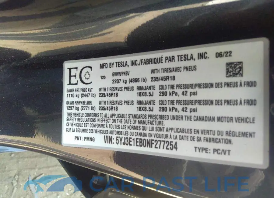 5YJ3E1EB0NF277254# 9