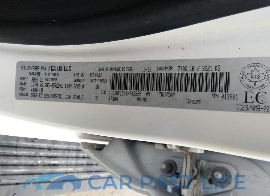 1C6SRFLT4KN748805# 9