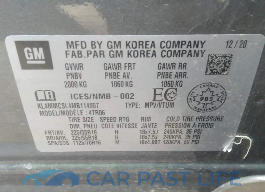 KL4MMCSL4MB114957# 9