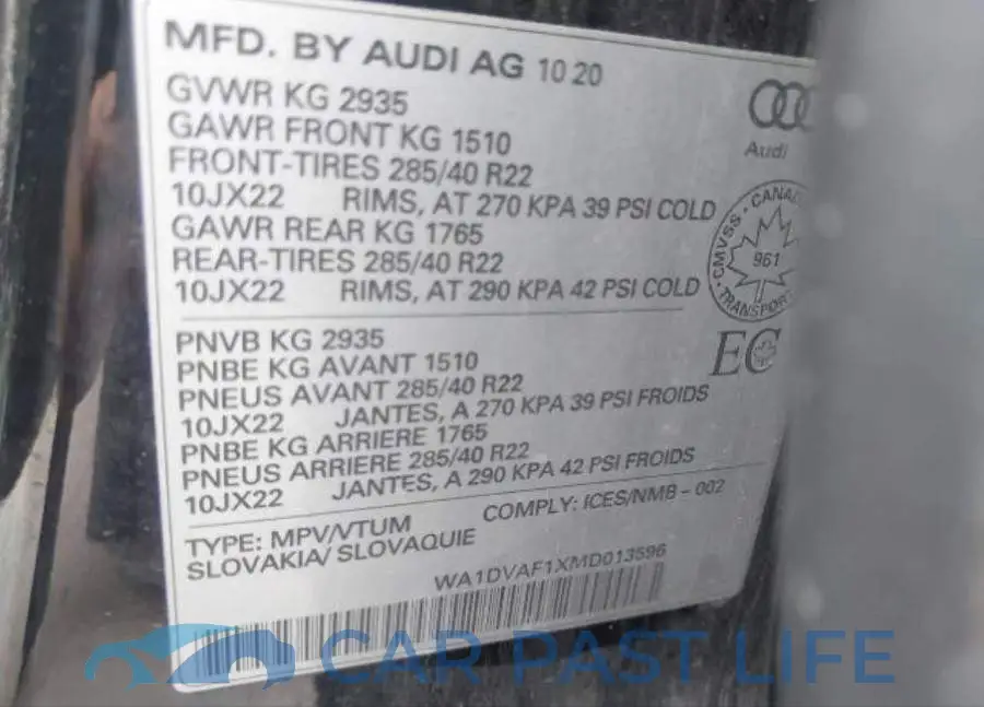 WA1DVAF1XMD013596# 10