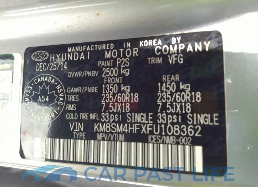 KM8SM4HFXFU108362# 9