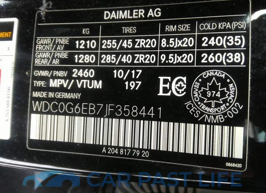WDC0G6EB7JF358441# 9