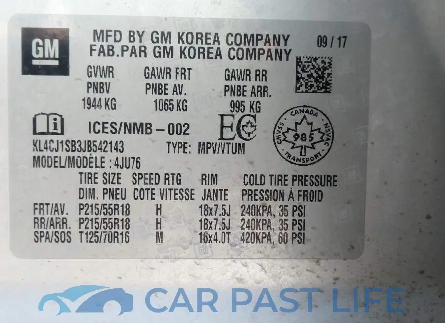 KL4CJ1SB3JB542143# 9