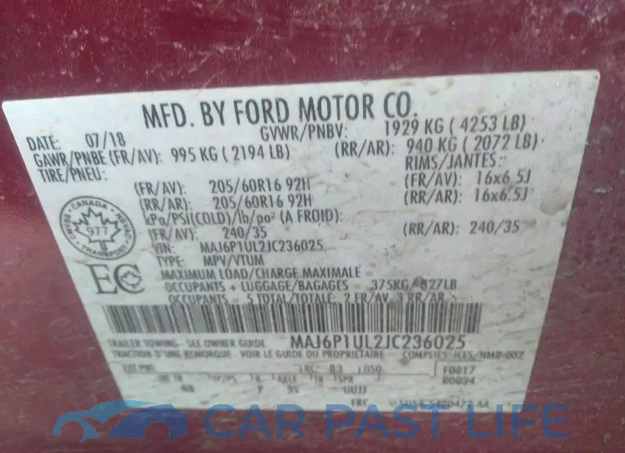 MAJ6P1UL2JC236025# 9