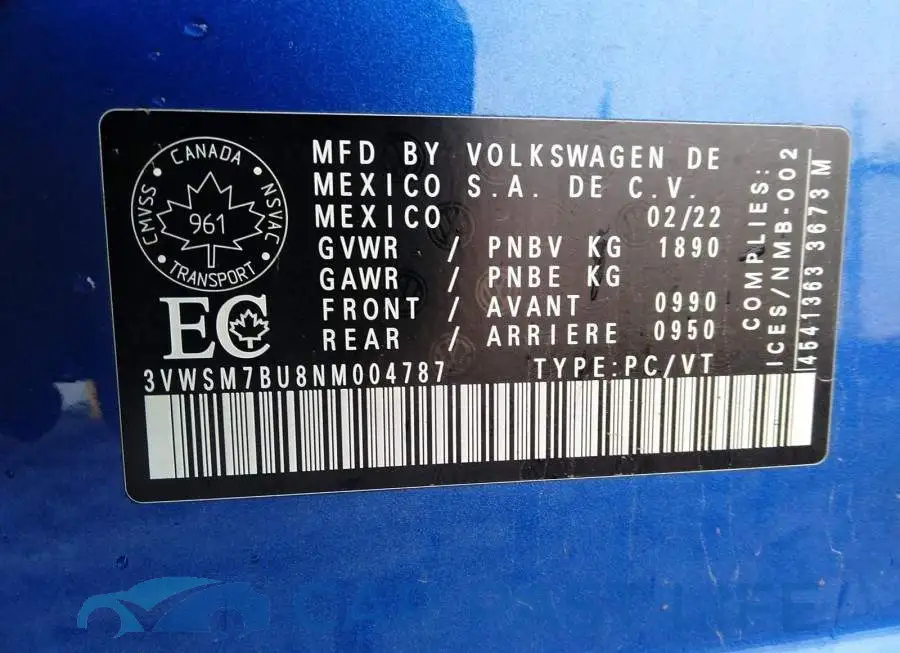 3VWSM7BU8NM004787# 9